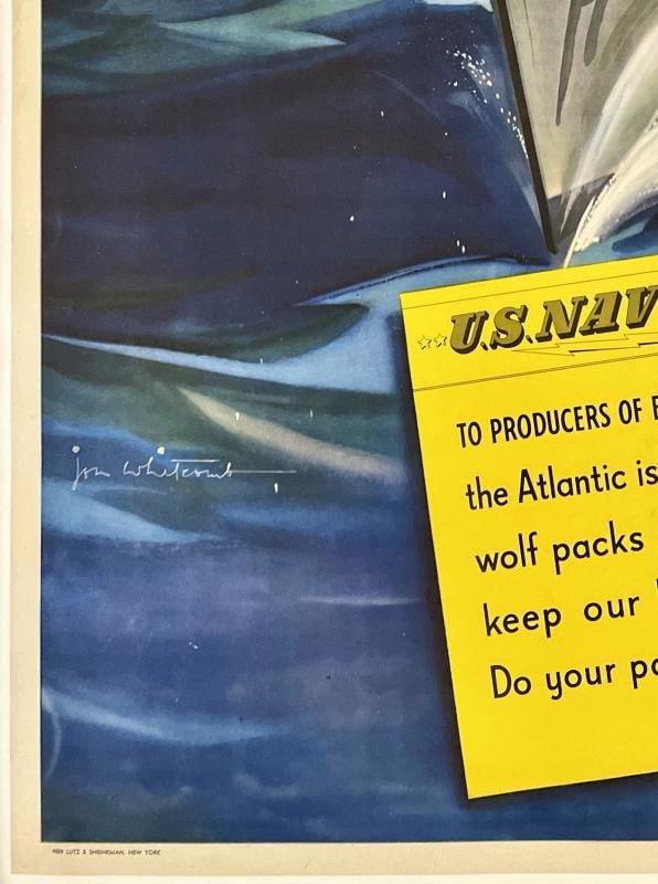 Original Vintage WWII Poster DEATH ON SUBS! U.S. NAVY DISPATCH World War LINEN - 4