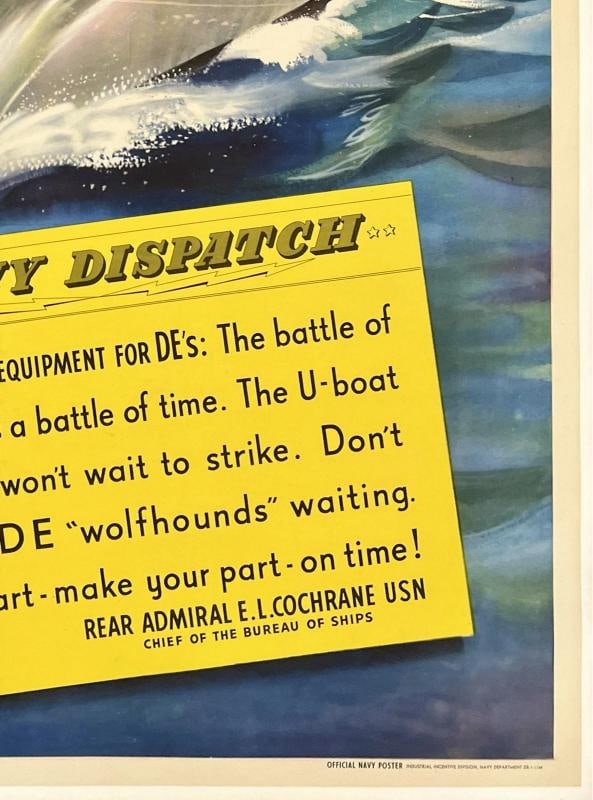 Original Vintage WWII Poster DEATH ON SUBS! U.S. NAVY DISPATCH World War LINEN - 5