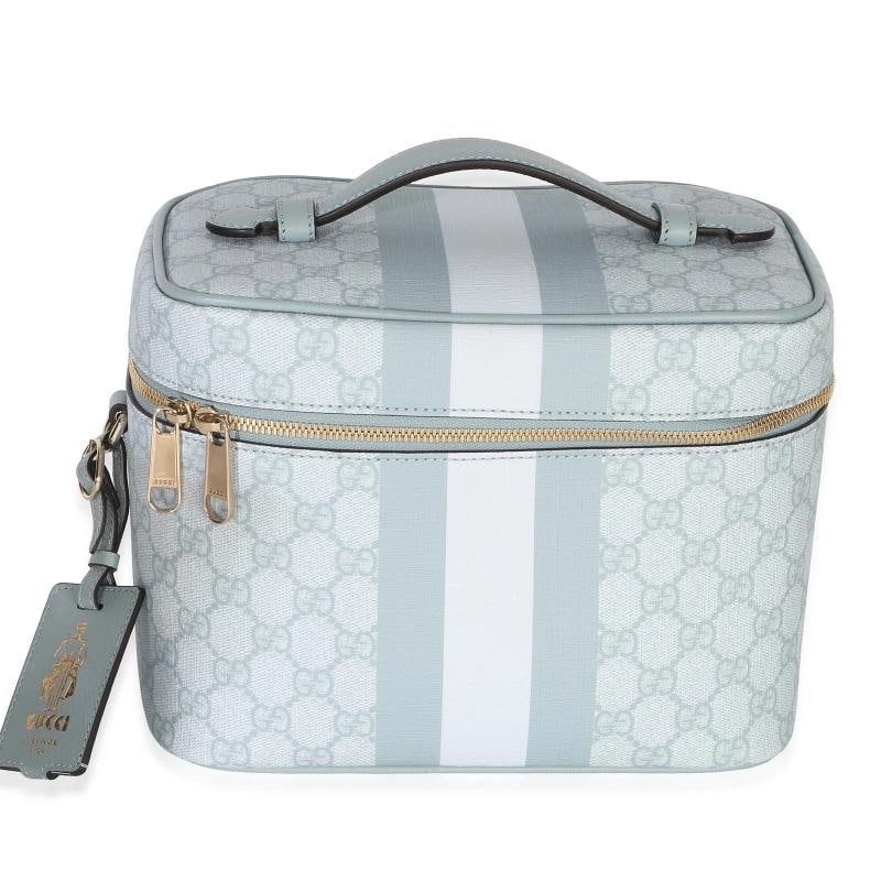 Gucci Light Blue GG Supreme Monogram Dollar Calfskin Medium Savoy Vanity Case: Listing Title: Gucci Light Blue GG Supreme Monogram Dollar Calfskin Medium Savoy Vanity Case SKU: 153593 Condition: Pre-owned Condition Description: The Neo Vintage GG Supreme collection from Gucci