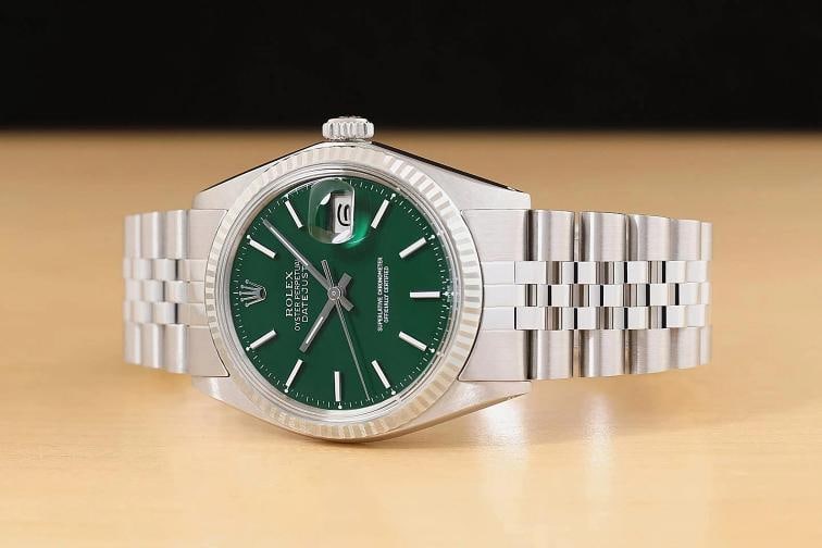 ROLEX MENS DATEJUST 1601 18K GOLD STAINLESS STEEL GREEN DIAL JUBILEE WATCH - 2