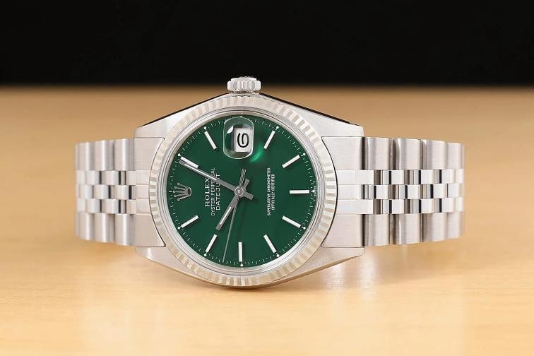 ROLEX MENS DATEJUST 1601 18K GOLD STAINLESS STEEL GREEN DIAL JUBILEE WATCH - 3