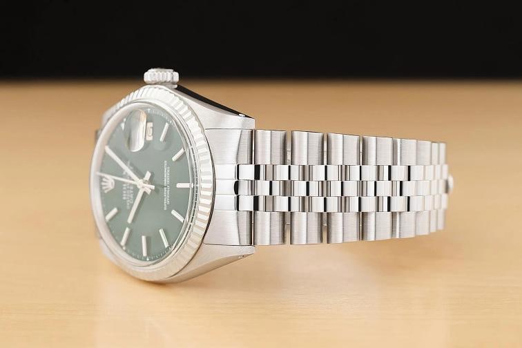 ROLEX MENS DATEJUST 1601 18K GOLD STAINLESS STEEL GREEN DIAL JUBILEE WATCH - 4