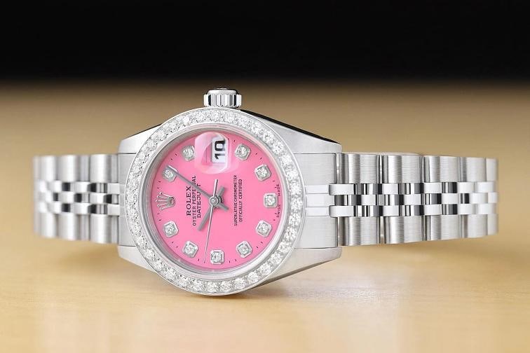 ROLEX LADIES DATEJUST 69174 PINK DIAL 18K WHITE GOLD STEEL DIAMOND JUBILEE WATCH - 2