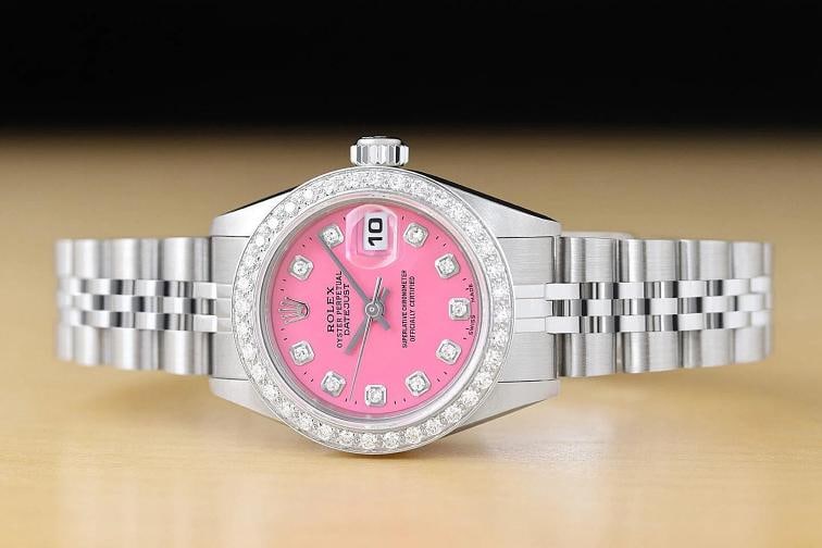 ROLEX LADIES DATEJUST 69174 PINK DIAL 18K WHITE GOLD STEEL DIAMOND JUBILEE WATCH - 3