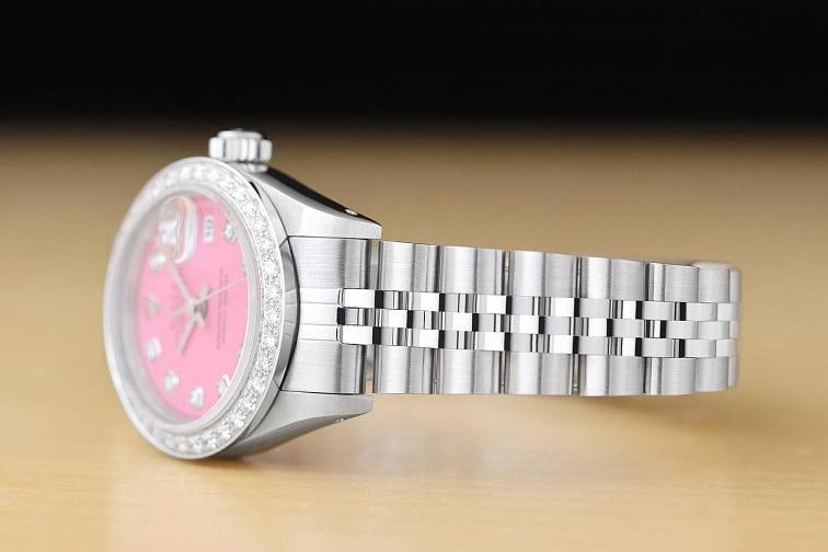 ROLEX LADIES DATEJUST 69174 PINK DIAL 18K WHITE GOLD STEEL DIAMOND JUBILEE WATCH - 4