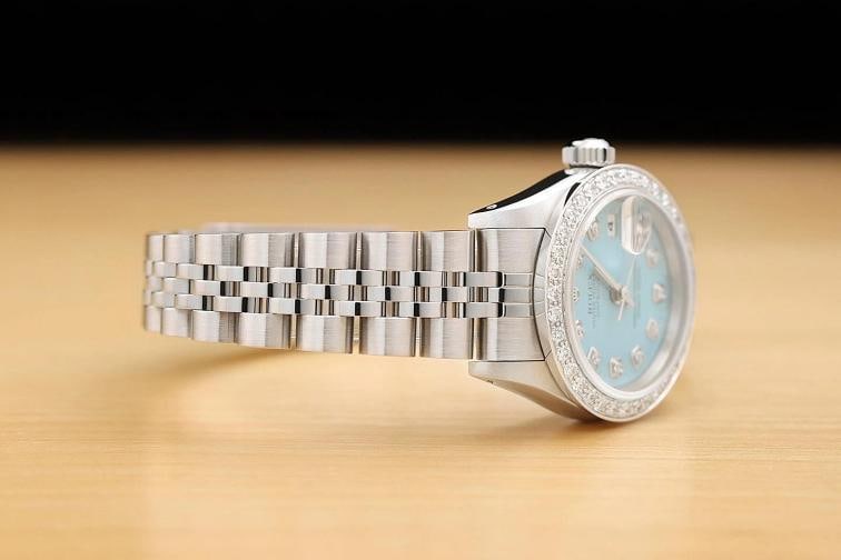 ROLEX LADIES DATEJUST 69174 AQUA BLUE DIAMOND 18K WHITE GOLD STEEL WATCH - 7