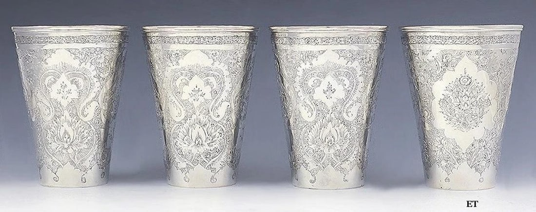 4 Antique c1920 Persian 850-900 Silver Heavy Weight Hand Engraved Beaker Cups (1 of 10)