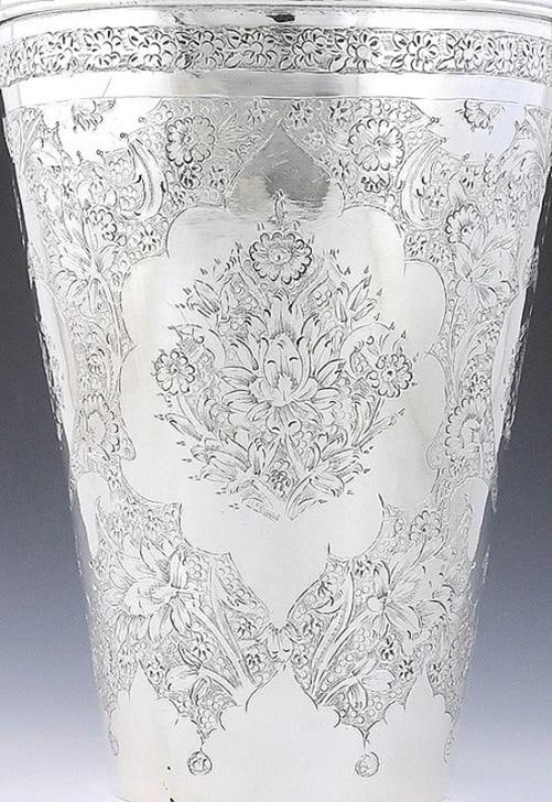 4 Antique c1920 Persian 850-900 Silver Heavy Weight Hand Engraved Beaker Cups - 5