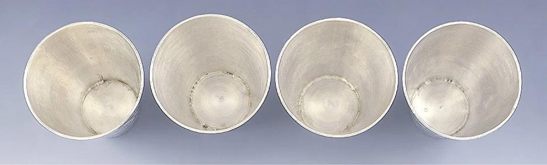 4 Antique c1920 Persian 850-900 Silver Heavy Weight Hand Engraved Beaker Cups - 6