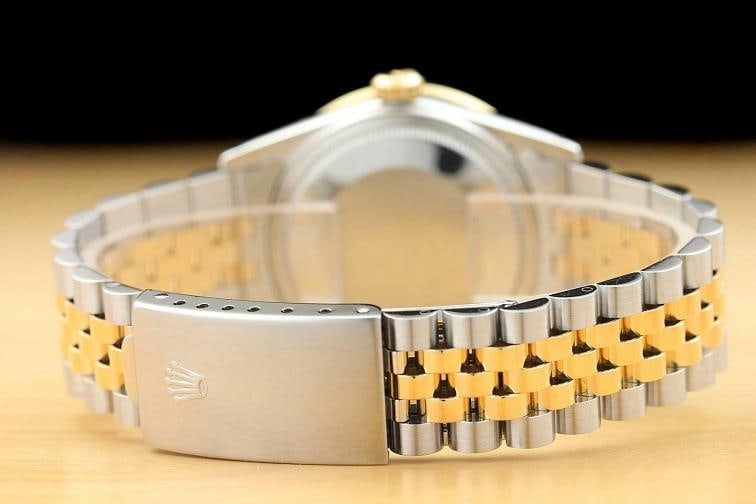 ROLEX MENS DATEJUST 16013 GREEN 1.6 CT BEZEL DIAMOND 18K GOLD STEEL WATCH - 6