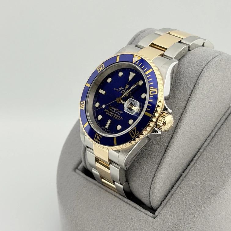 2005 Rolex Submariner Date Blue 16613 40mm Blue Dial 18k Gold Steel Box Paper - 4