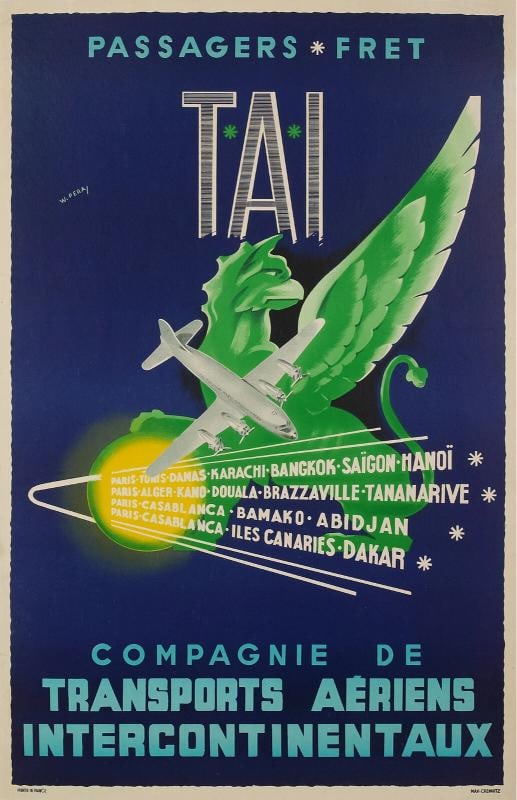 Original Aviation Poster - Pera - TAI - Africa - Asia - Indochina - Dragon- 1950: Condition Used Seller Notes Ã¢â‚¬Å“Condition: A (Designates a poster in very good condition. The colors are fresh and there are no or ... Read moreabout the