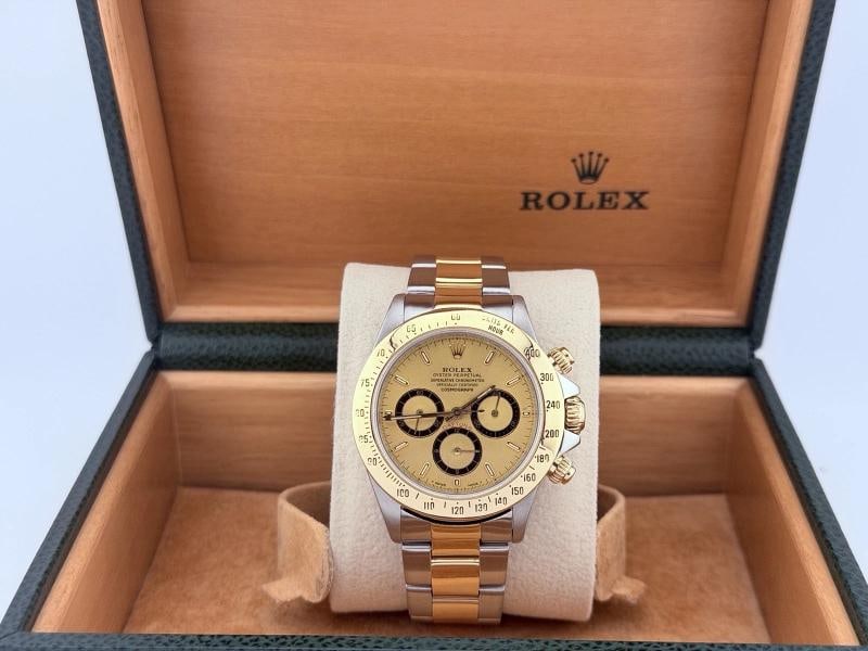 Rolex Daytona Cosmograph Zenith 16523 Champagne Inverted 6 Dial 18k Gold Steel - 10