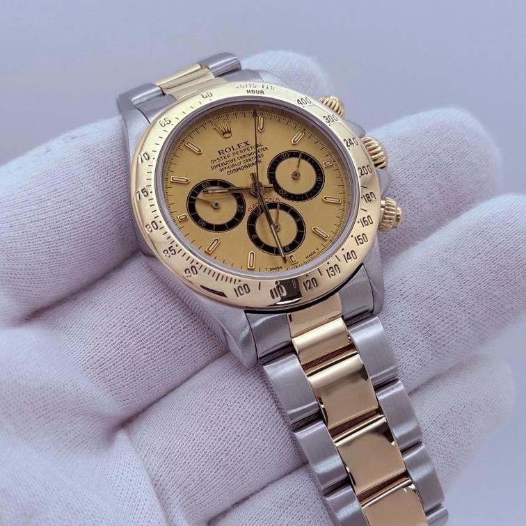 Rolex Daytona Cosmograph Zenith 16523 Champagne Inverted 6 Dial 18k Gold Steel - 2