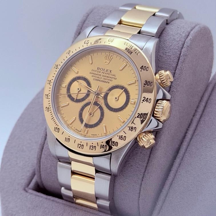 Rolex Daytona Cosmograph Zenith 16523 Champagne Inverted 6 Dial 18k Gold Steel - 6