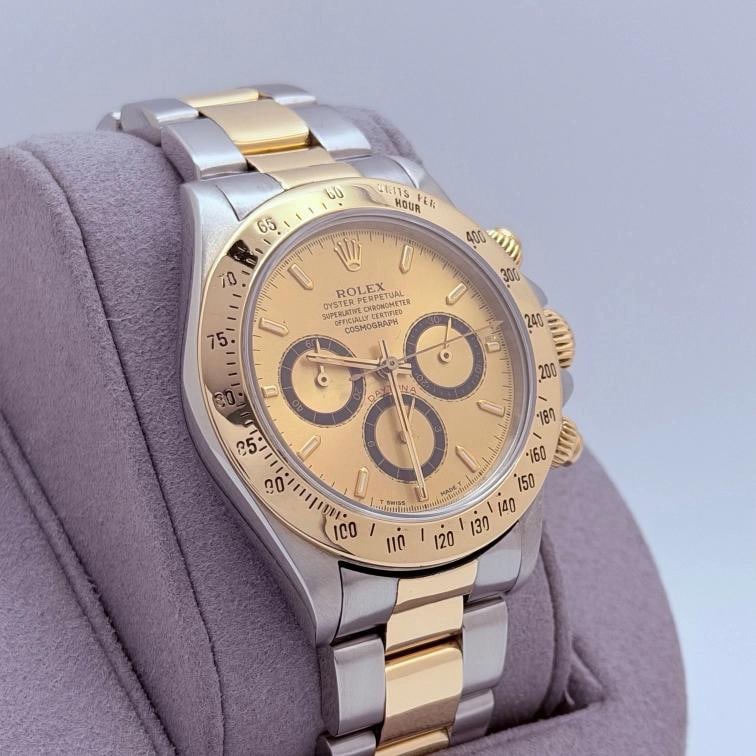 Rolex Daytona Cosmograph Zenith 16523 Champagne Inverted 6 Dial 18k Gold Steel - 7
