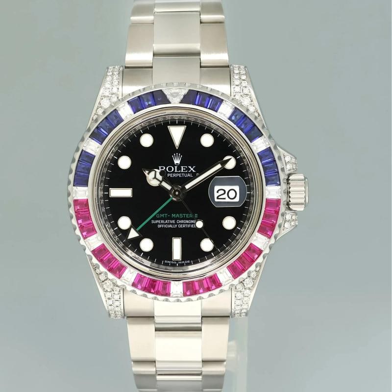 2017 MINT Diamond Ruby & Sapphire Rolex GMT Master II 116710 Steel 40mm Watch - 2