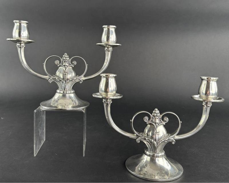 Stylish Pair Gorham Sterling Silver Jensen Style Double Arm Candelabra (1 of 9)