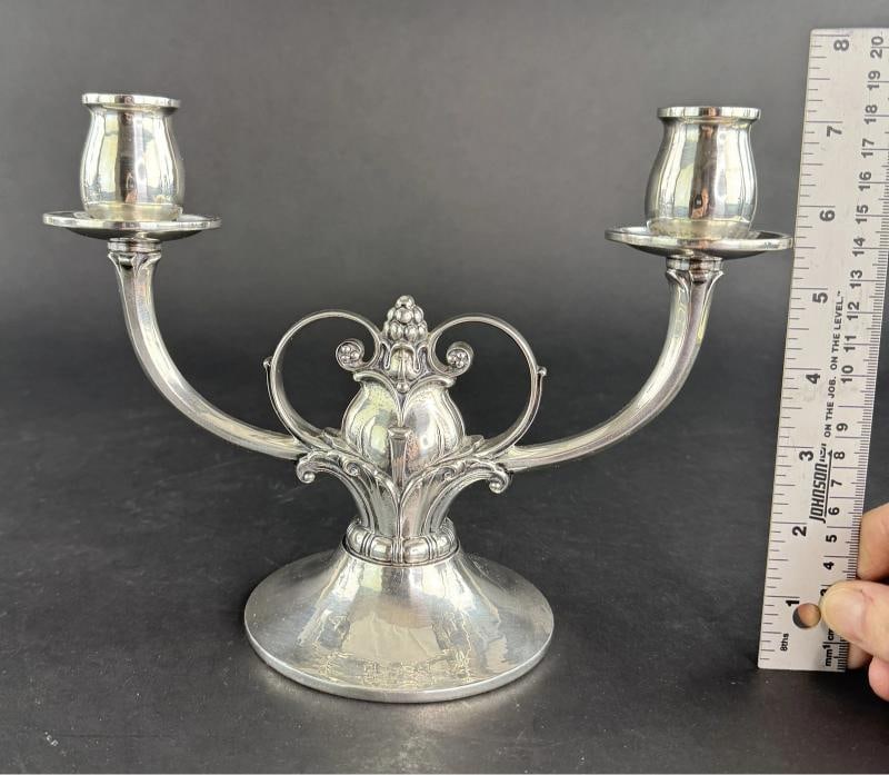 Stylish Pair Gorham Sterling Silver Jensen Style Double Arm Candelabra - 9