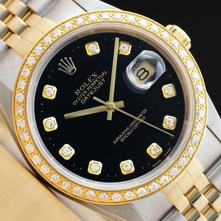 ROLEX MENS DATEJUST BLACK 18K YELLOW GOLD DIAMOND STEEL QUICKSET 16233 WATCH: Condition Pre-owned - Excellent Seller Notes Ã¢â‚¬Å“This stunning Rolex watch is guaranteed to be genuine and in mint condition. It has been carefully ... Read
