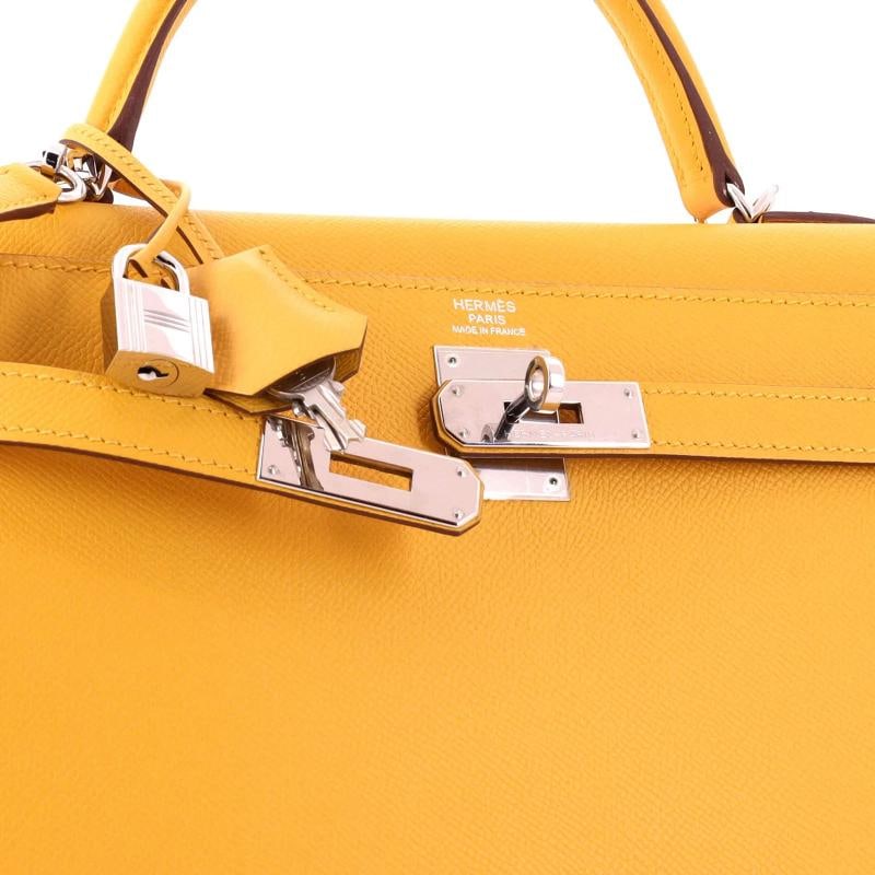 Hermes Kelly Handbag Yellow Epsom with Palladium Hardware 32 - 6
