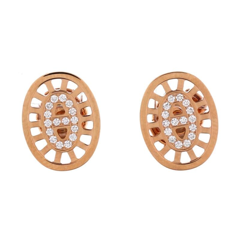Hermes Chaine D'Ancre Divine Stud Earrings 18K Rose Gold with Diamonds Small: Estimated Retail Price: $4,925 Condition: Excellent. Faint wear throughout. Accessories: No Accessories Measurements: Height/Length: 10.25 mm, Width: 13.20 mm Designer: Hermes Model: Chaine D'Ancre