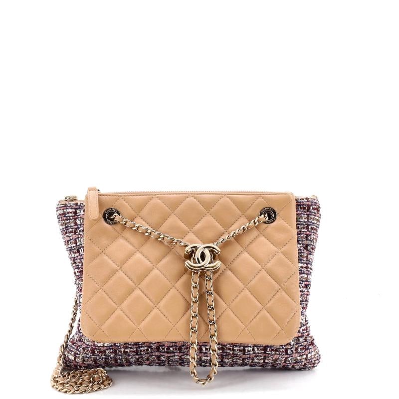 Chanel Double Pouch Waist Bag Quilted Leather and Tweed: Condition: Very Good. Exterior: scuffs, minor creases, minor edge wear | Handles/Straps: scuffs, minor discoloration | Interior: minor scuffs, minor discoloration | Hardware: minor scratches, minor