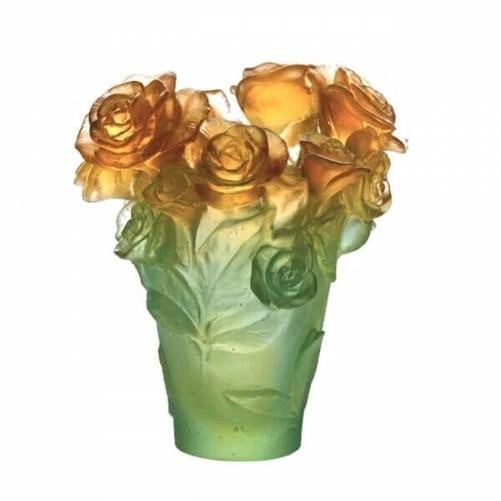 DAUM NUMBERED ED ROSE PASSION GREEN & ORANGE VASE SMALL #05287-2 BRAND NIB F/SH (1 of 2)