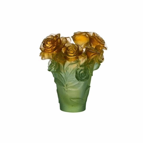 DAUM NUMBERED ED ROSE PASSION GREEN & ORANGE VASE SMALL #05287-2 BRAND NIB F/SH - 2