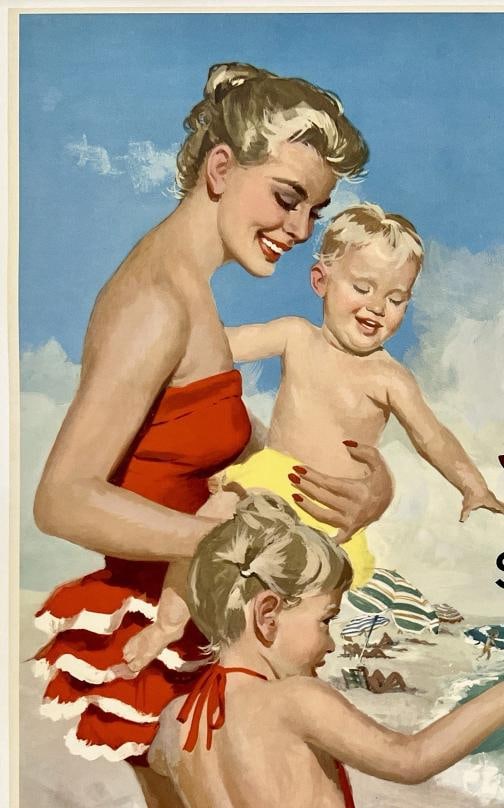 Original Vintage Poster NEW JERSEY SEASHORE - PENNSYLVANIA RAILROAD Travel LINEN - 2
