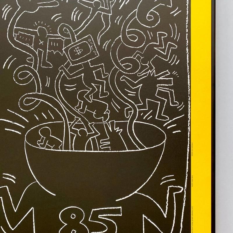KEITH HARING RARE 1990 LITHO PRINT FRAMED POP ART EXHIBIT POSTER "UNTITLED" 1985 - 12