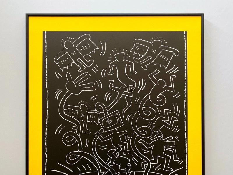 KEITH HARING RARE 1990 LITHO PRINT FRAMED POP ART EXHIBIT POSTER "UNTITLED" 1985 - 2