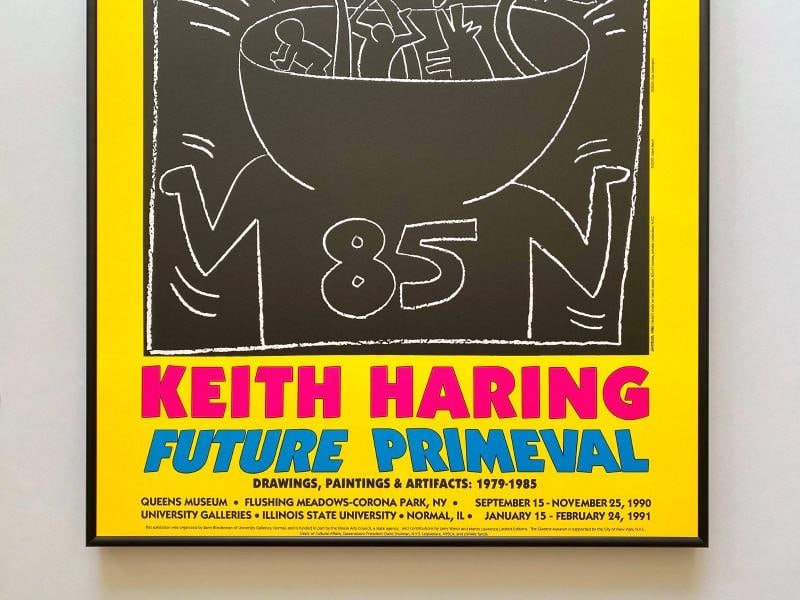 KEITH HARING RARE 1990 LITHO PRINT FRAMED POP ART EXHIBIT POSTER "UNTITLED" 1985 - 3