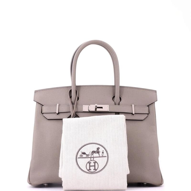 Hermes Birkin Handbag Grey Epsom with Palladium Hardware 30 - 2