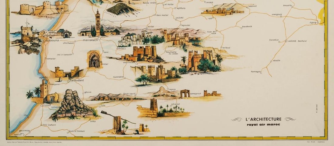 Gayraud, Original Vintage Poster, Morocco Map, Royal Air Maroc, Essaouira, 1950 - 3
