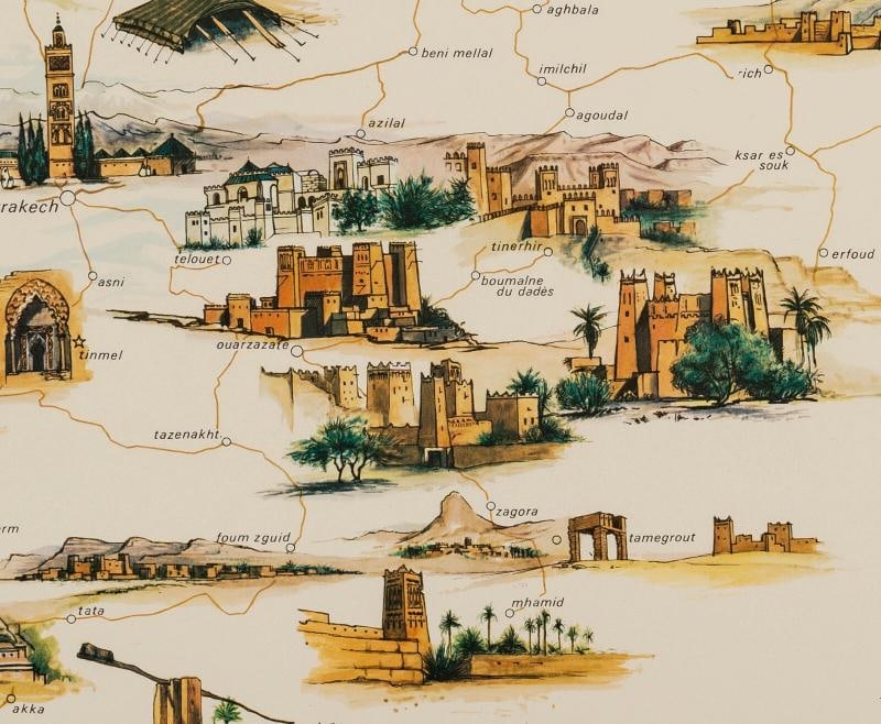 Gayraud, Original Vintage Poster, Morocco Map, Royal Air Maroc, Essaouira, 1950 - 4