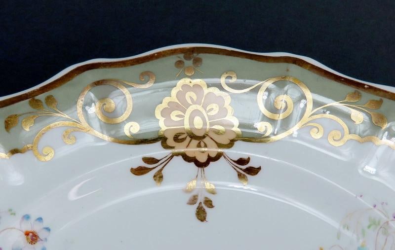Fine set 17 English Staffordshire Davenport Sage Green Floral Gilt 9.5" Plates - 6