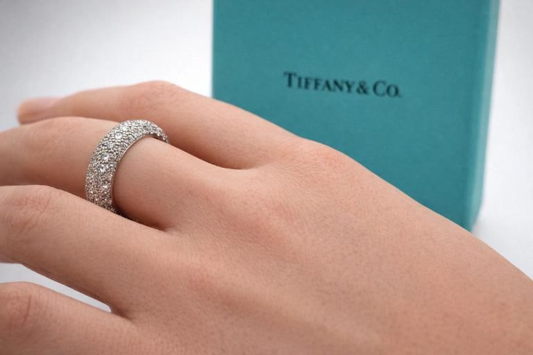 Tiffany & Co Etoile Platinum 5 Row Pave Set Diamond Eternity Ring Band Size 5 - 7