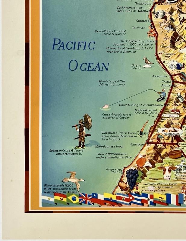 Original Vintage Poster PAN AM ROUTES OF THE FLYING CLIPPER SHIPS Airline LINEN - 4