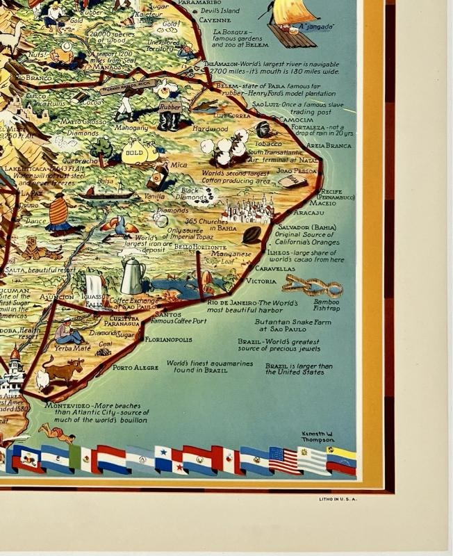 Original Vintage Poster PAN AM ROUTES OF THE FLYING CLIPPER SHIPS Airline LINEN - 5