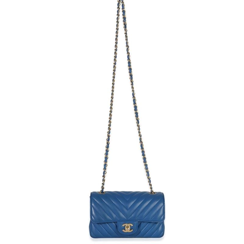 Chanel Blue Lambskin Chevron Mini Rectangular Flap Bag - 2