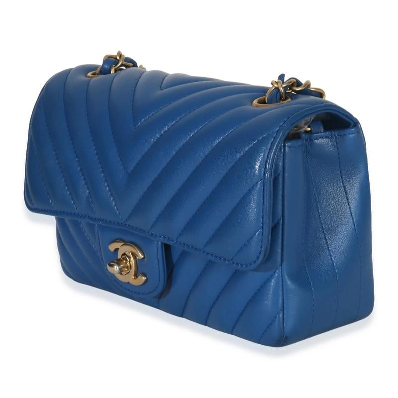 Chanel Blue Lambskin Chevron Mini Rectangular Flap Bag - 3