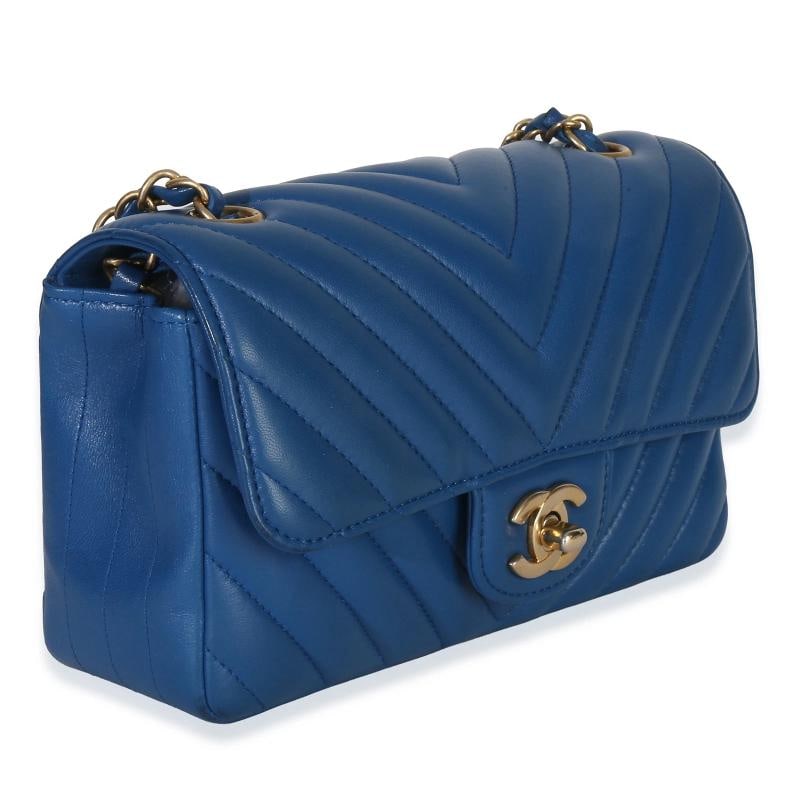 Chanel Blue Lambskin Chevron Mini Rectangular Flap Bag - 4