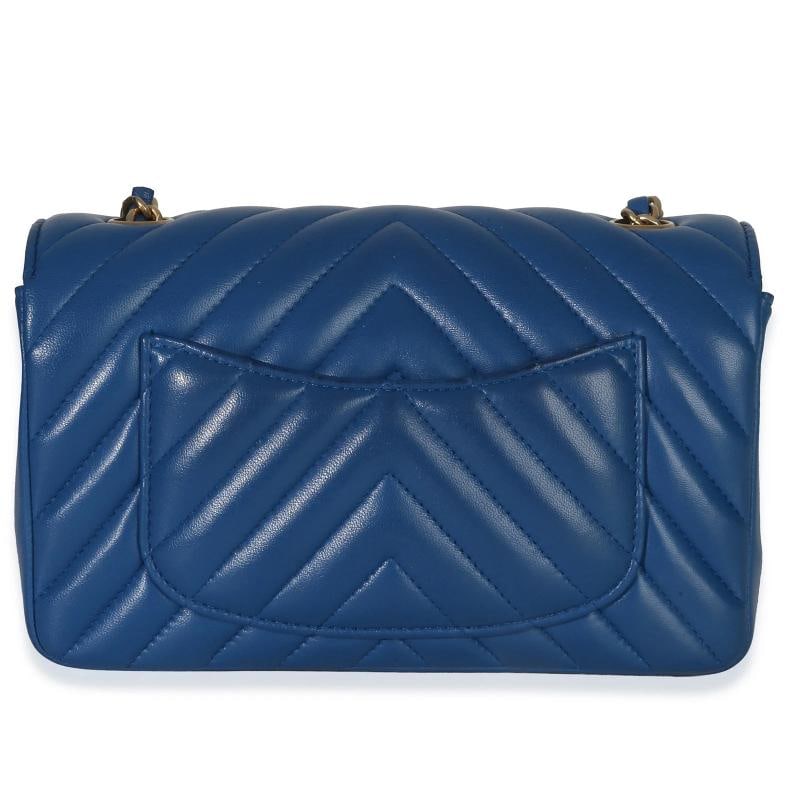 Chanel Blue Lambskin Chevron Mini Rectangular Flap Bag - 5