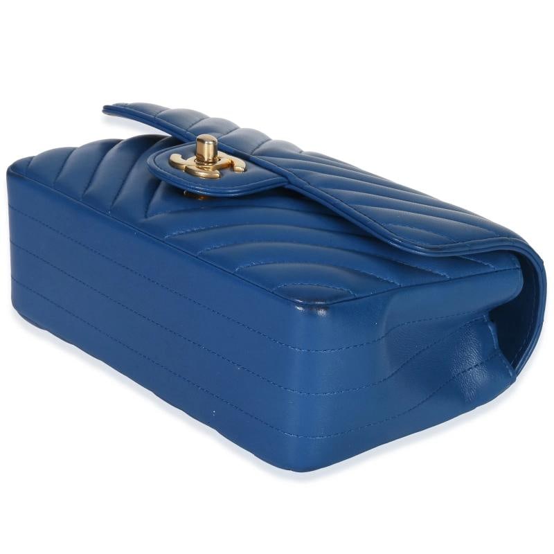 Chanel Blue Lambskin Chevron Mini Rectangular Flap Bag - 7
