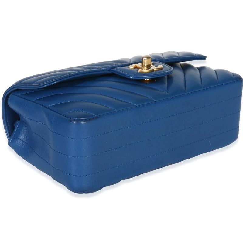 Chanel Blue Lambskin Chevron Mini Rectangular Flap Bag - 8