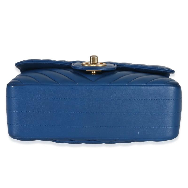 Chanel Blue Lambskin Chevron Mini Rectangular Flap Bag - 9