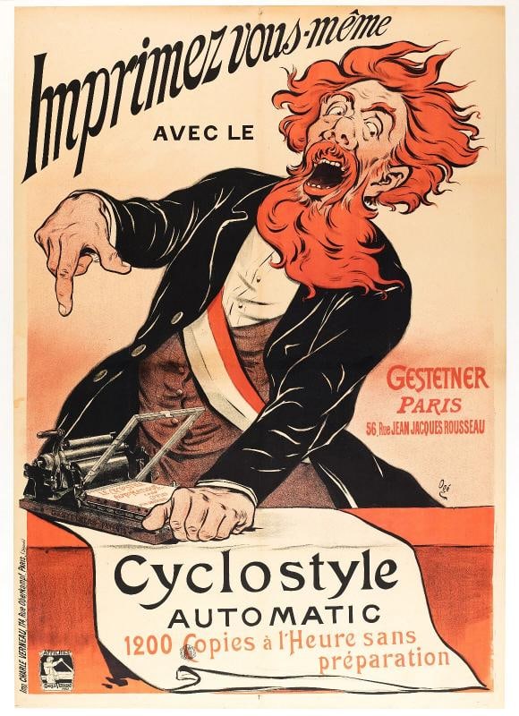 Original Vintage Poster - Eugene OgÃƒÂ© - Gestetner Printing Company - Navy - 18: Artist: EugÃƒÂ¨ne OgÃƒÂ© (1861 - 1936) Title: Imprimez vous-mÃƒÂªme avec le Cyclostyle Automatic Ã¢â‚¬â€