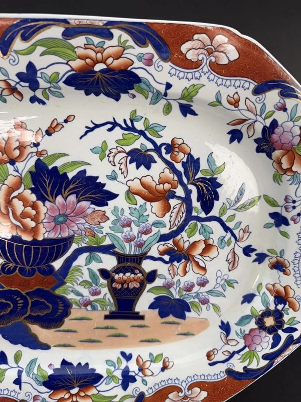 Large c1822 Spode's New Stone 3875 Japan Imari Octagonal Serving Platter Tray - 2