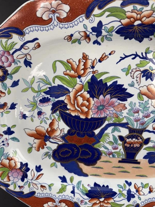 Large c1822 Spode's New Stone 3875 Japan Imari Octagonal Serving Platter Tray - 7